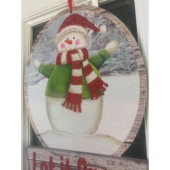 Let it Snow Snowman Christmas Winter Wreath Sign Wall Art Door Hanger Home Decor - Picture 4 of 4